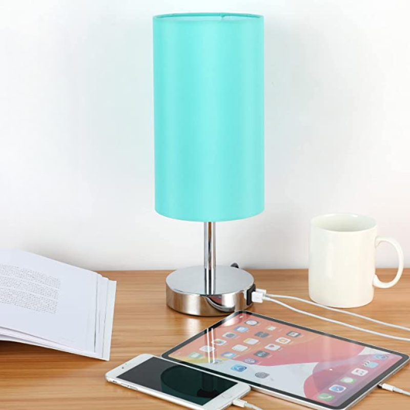 Norvo | Lampe med USB-tilkobling Berøringskontroll Bordlampe for Soverom Tre 3-trinns dimbar Sengelampe med Rund Linestoffskjerm for Stue, Studenthybel, Hjemmekontor