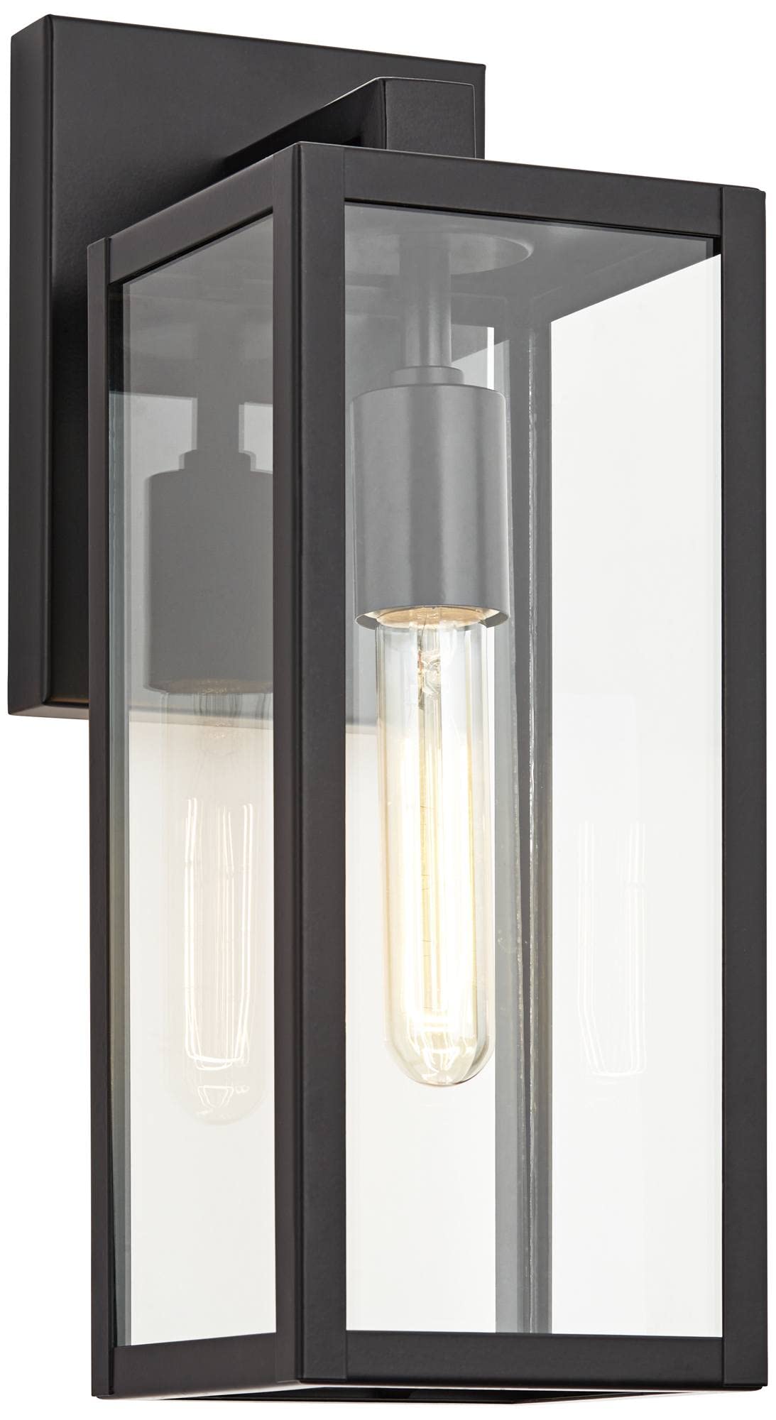 Norvo | John Timberland Titan Moderne Utendørs Vegglampe, Svart Metall Med Klart Glasspanel
