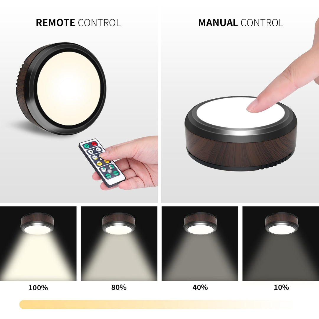 Norvo | Leastyle Fjernkontroll Led Puck Lys, Dimmbar Batteridrevet Under Skap Lys - 6 Pakke Naturlig Hvit