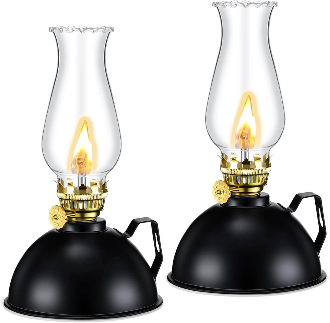 Norvo | Vintage-stil Glass & Metall Oljelamper Sett med 2 – Ardin