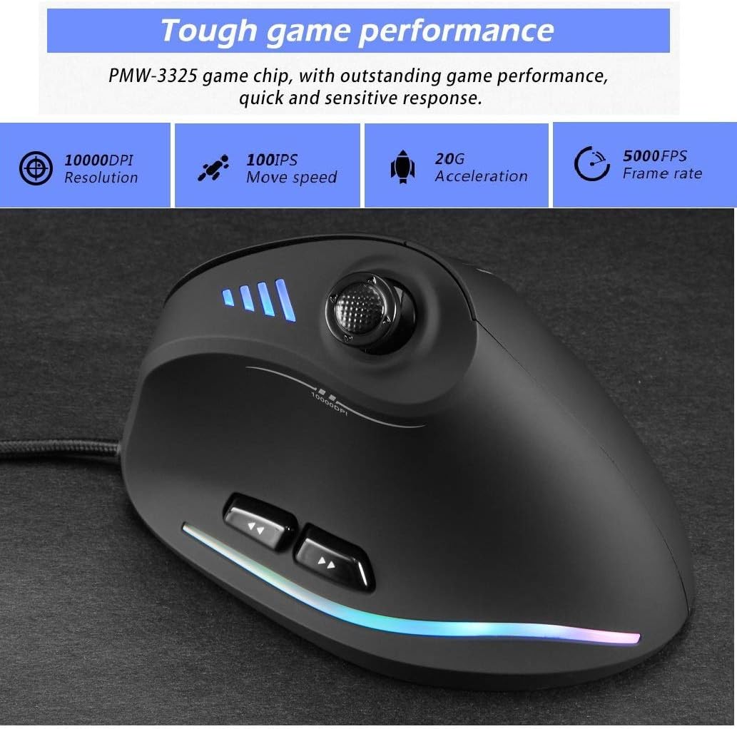 Norvo | Vertikal RGB Gaming Mus med Joystick og 11 Programmerbare Knapper – Kryvos