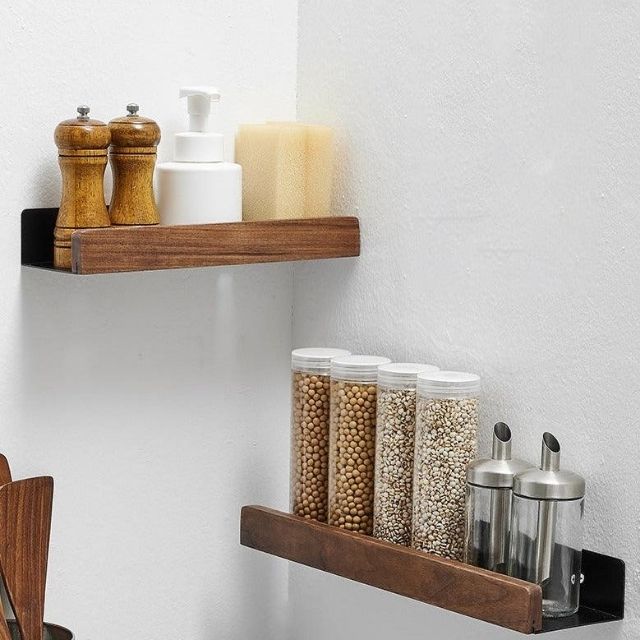 Norvo | Solid Wood Bathroom Shelf – No-Drill Veggmontert Badeorganisator