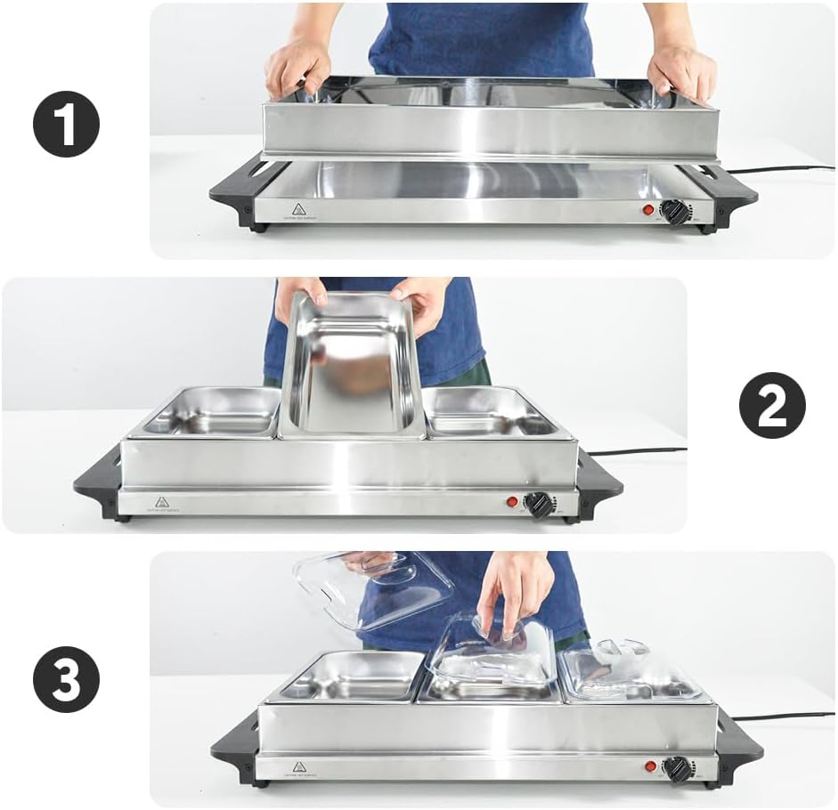 Norvo | Elektrisk Buffet Matvarmer med 3 × 2,5L Fat & Temperaturkontroll – Valtero