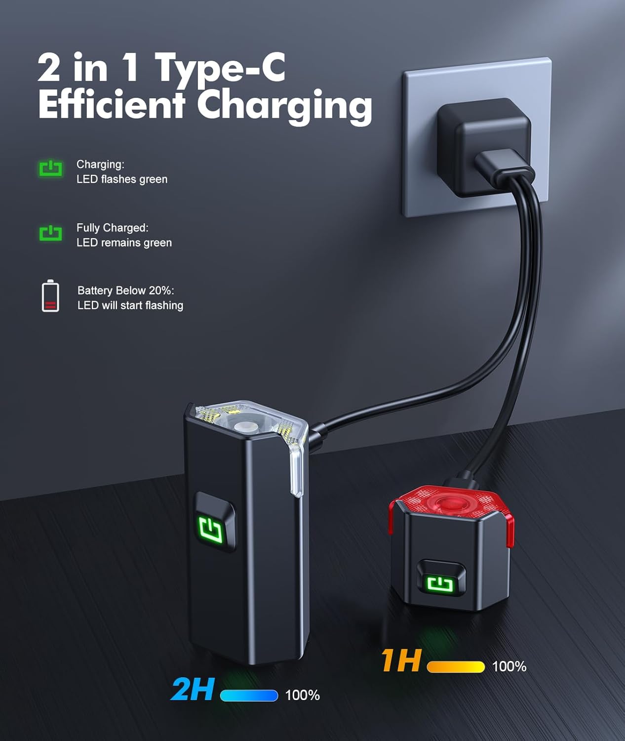 Norvo | Oppladbart sykkellyssett med 3+6 moduser og sidelys – RoadBeam