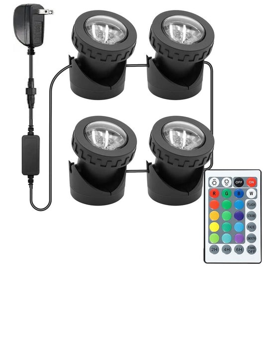 Norvo | Rgb undervanns dammelys med timer, Rgb fontenelys undervanns lys Ip68 vanntett, dimbare utendørs landskapslys fisketank damm fontene hage, 4 lys