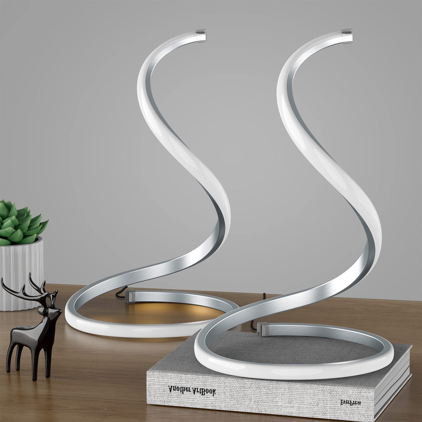 Norvo | Nuür Stegløs Dimbar Sølv Bordlamper Sett Med 2 - Bøyd Kunst Nattbordbelysning For Soverom