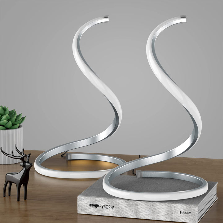 Norvo | Nuür Stegløs Dimbar Sølv Bordlamper Sett Med 2 - Bøyd Kunst Nattbordbelysning For Soverom