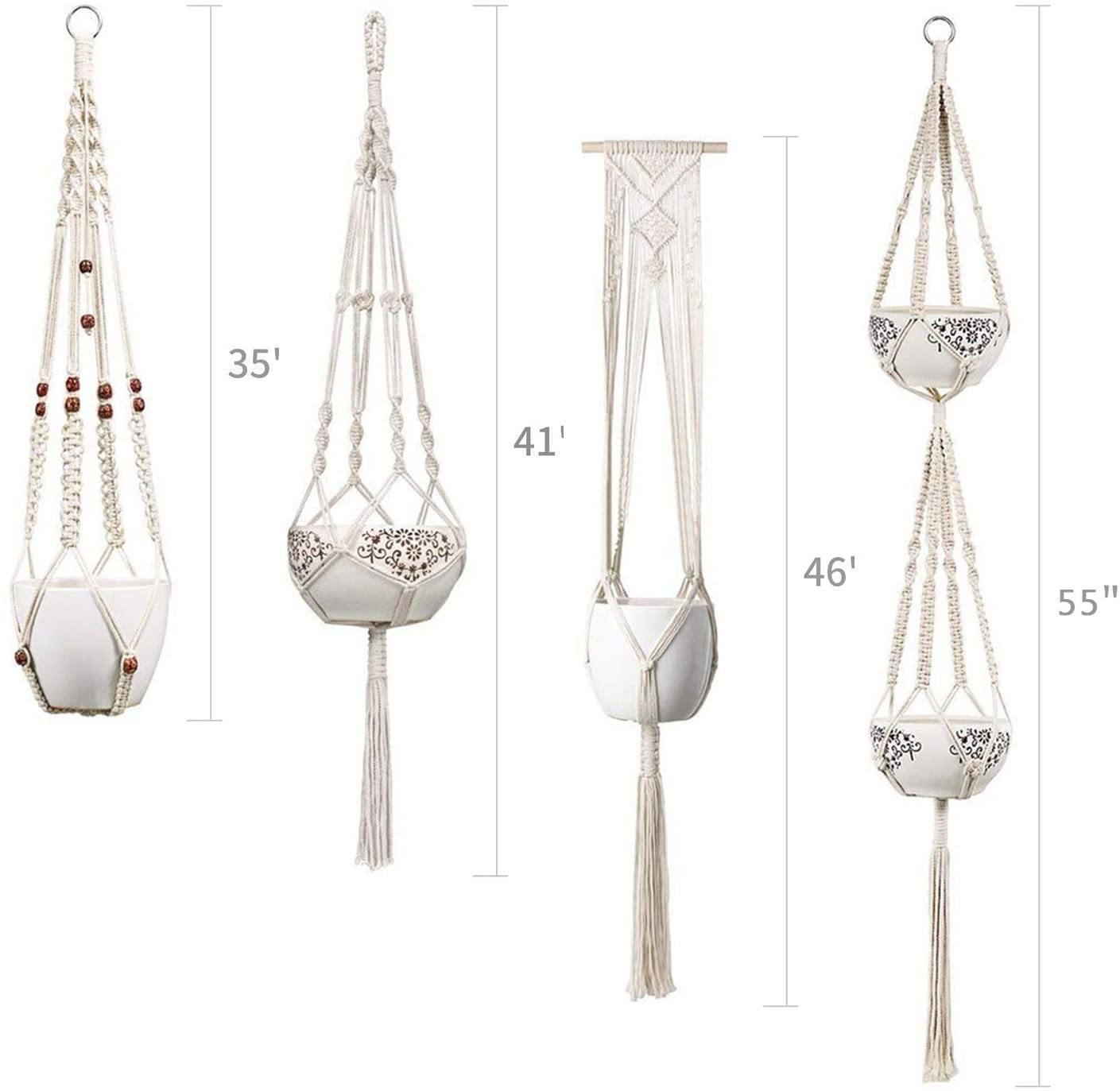 Norvo | 4-delt håndlaget Boho makramee planteholder sett