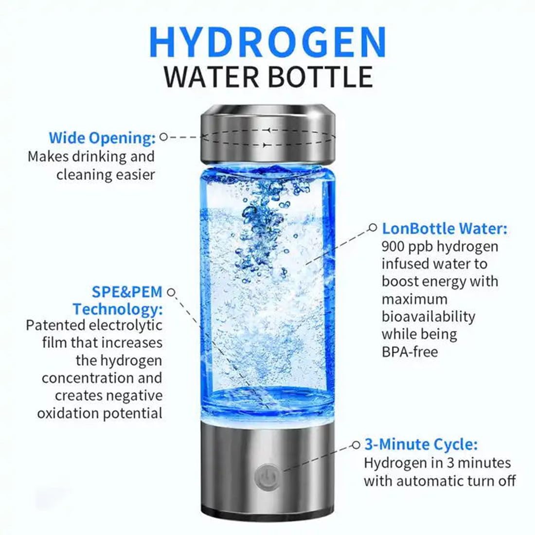 Norvo | Hydrogen Water Bottle | Portable Rechargeable BPA-Fri Alkalisk Vann