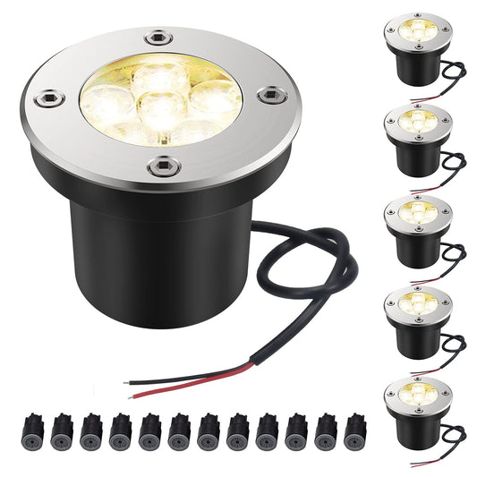Norvo | Jesled Utendørs Landskapslys, 6W LED I Grunnen Brønnlys, 12V 24V 3000K Varmehvit, Ip67 Vanntett Lavspenning Landskapsarbeid