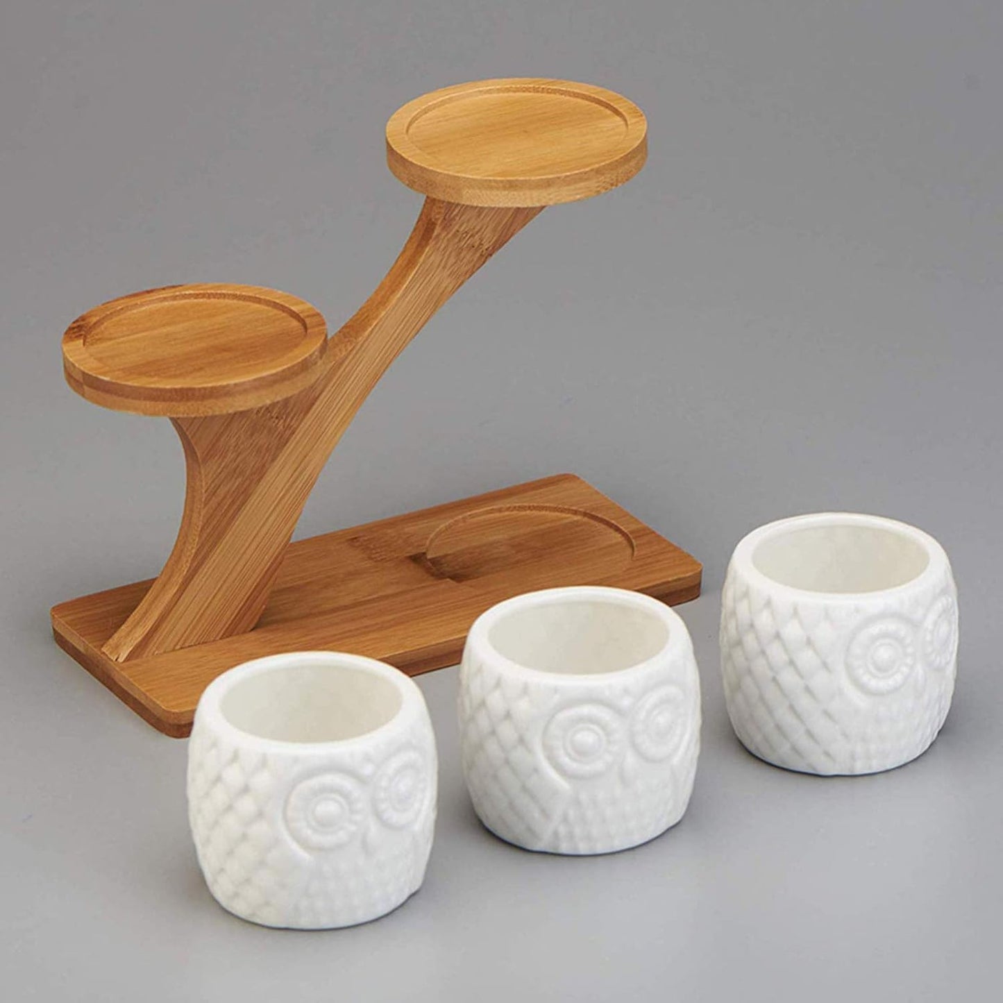 Norvo | Dekorativ planteholder laget av tre – plantepotter i ugledesign for sukkulenter og innendørsplanter