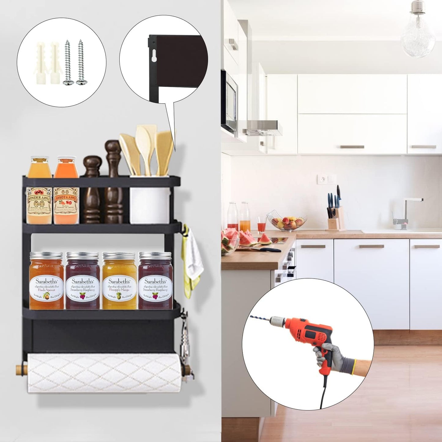 Norvo | Magnetisk kjøleskap krydderhylle med papirhylster – Oryden