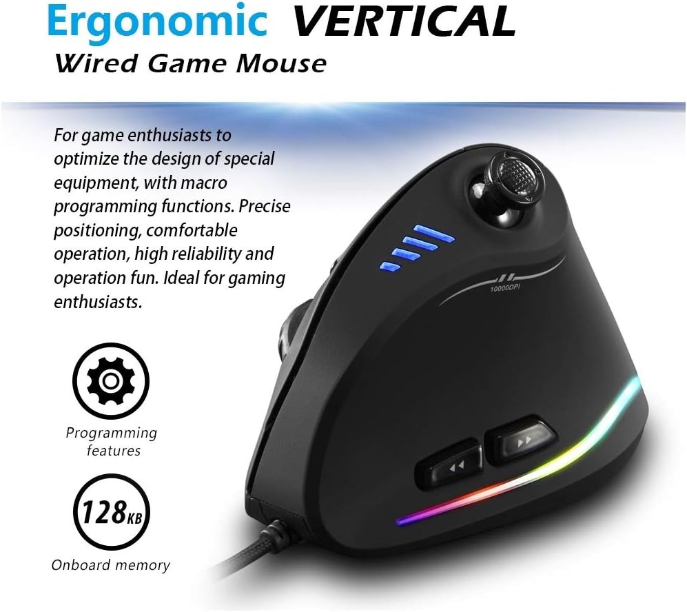 Norvo | Vertikal RGB Gaming Mus med Joystick og 11 Programmerbare Knapper – Kryvos