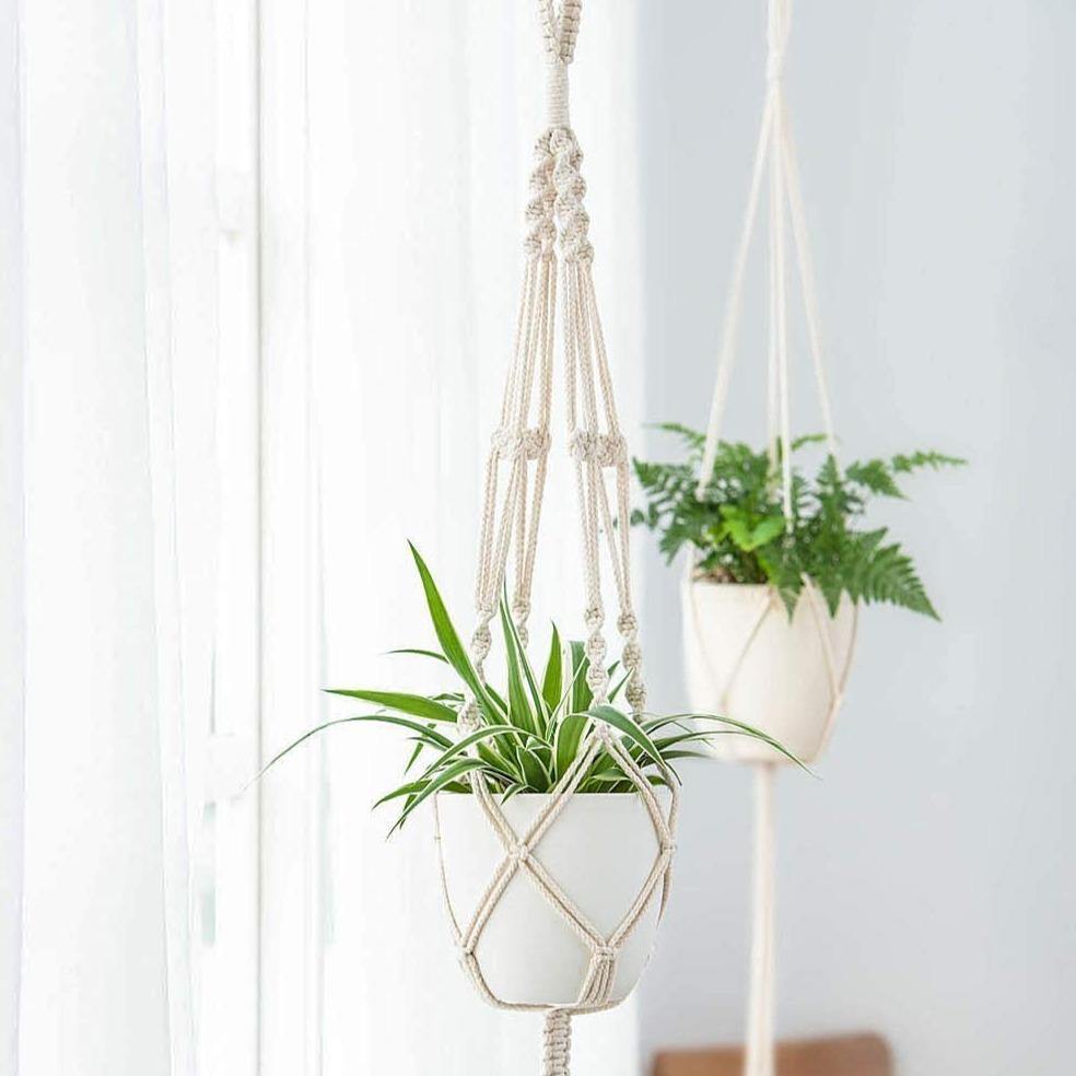 Norvo | 4-delt håndlaget Boho makramee planteholder sett
