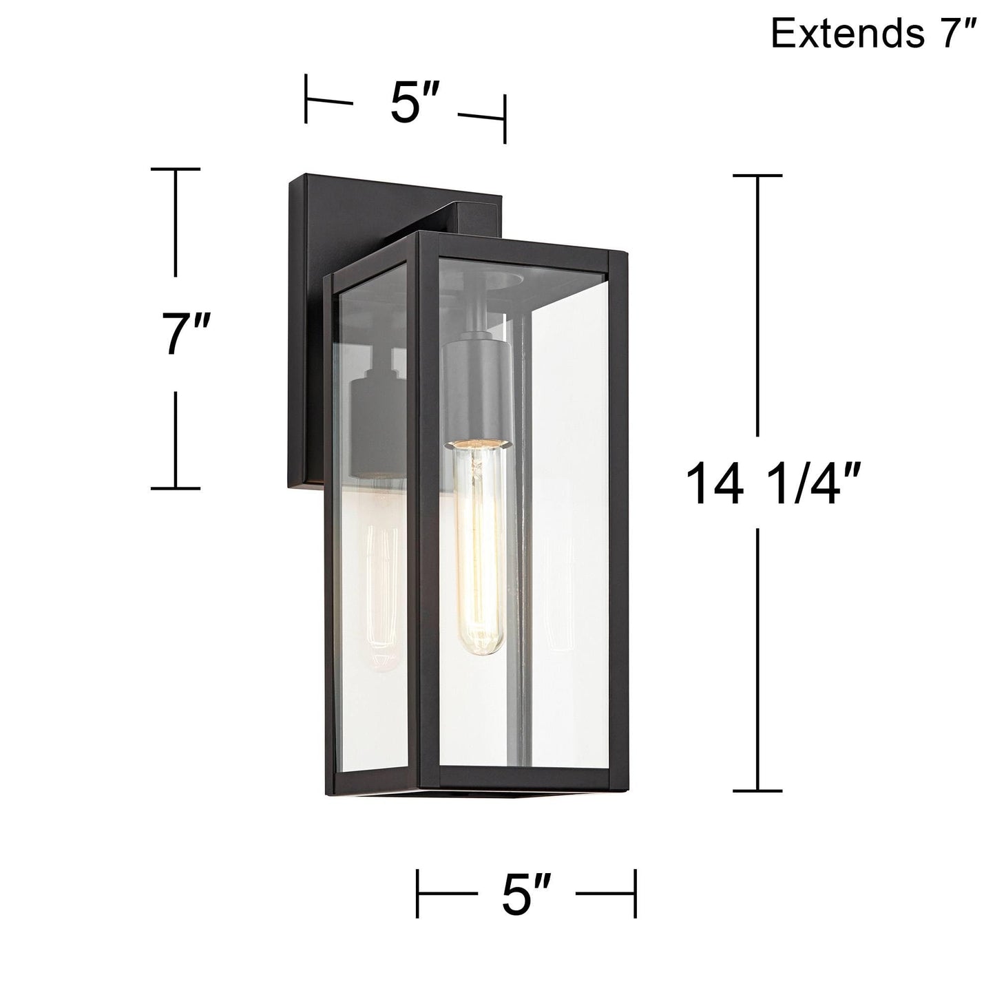 Norvo | John Timberland Titan Moderne Utendørs Vegglampe, Svart Metall Med Klart Glasspanel