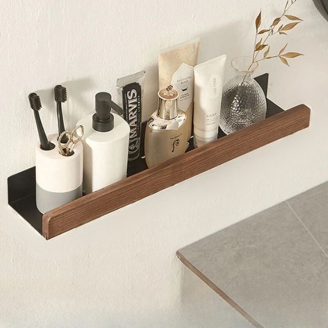 Norvo | Solid Wood Bathroom Shelf – No-Drill Veggmontert Badeorganisator