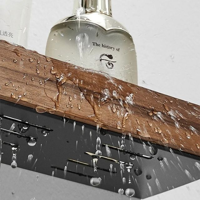 Norvo | Solid Wood Bathroom Shelf – No-Drill Veggmontert Badeorganisator