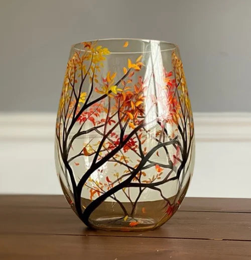Norvo | Four Seasons Tree Vin Glass - Håndmalt Kunst