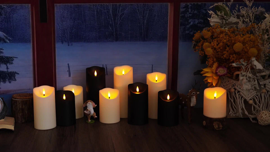 Norvo | GlowLuxe Flameless LED Lys Sett (9-delt) – Med Fjernkontroll og Glitterfinish