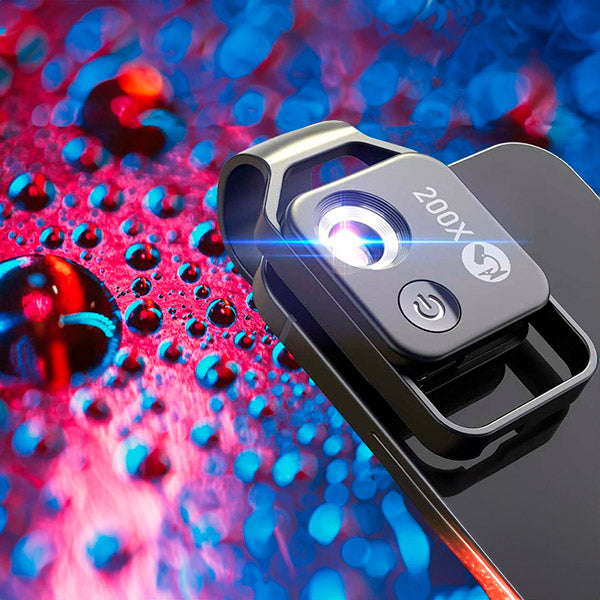 Norvo | MicroZoom Clip-On Telefon Mikroskop – 200x Forstørrelseslinse med LED Lys