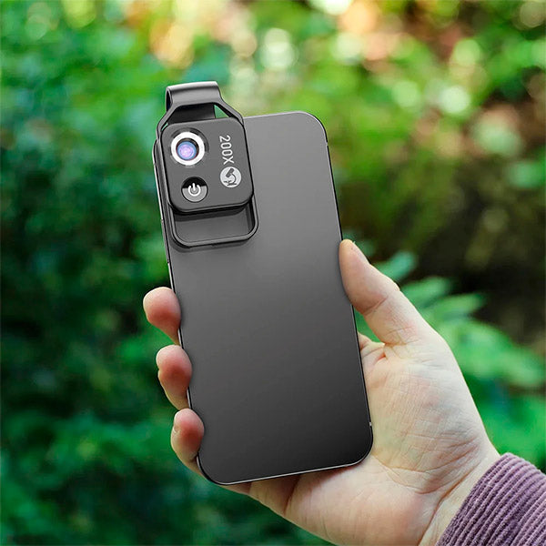 Norvo | MicroZoom Clip-On Telefon Mikroskop – 200x Forstørrelseslinse med LED Lys