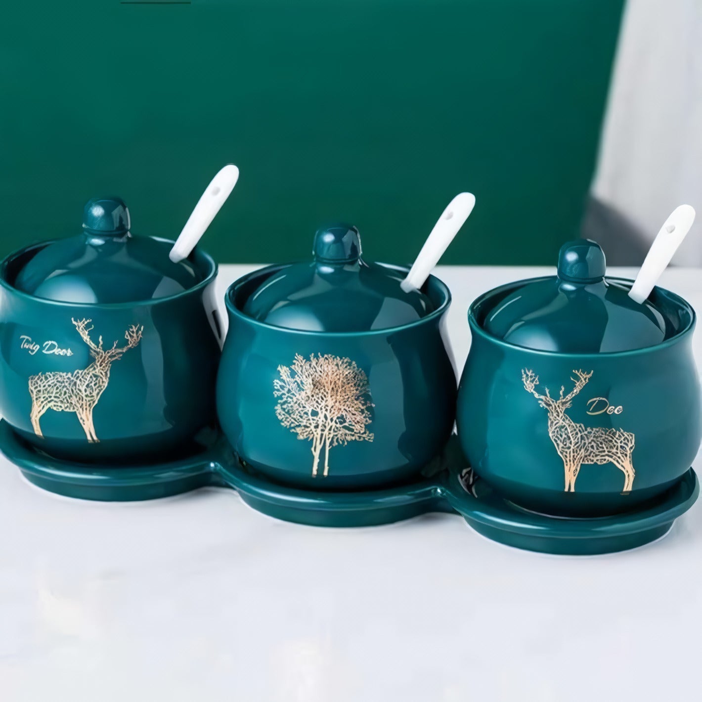 Norvo | Kreativ nordisk stil lett luksus smaragd keramisk krydderkrukke sett