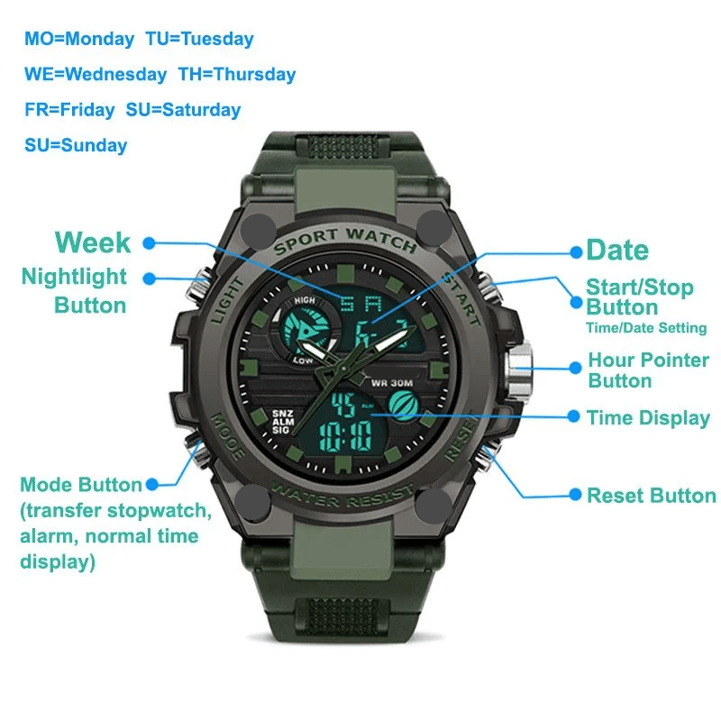 Norvo | Sporty Dual-Display Mode Multifunctional Waterproof Luminous Men's Wristwatch