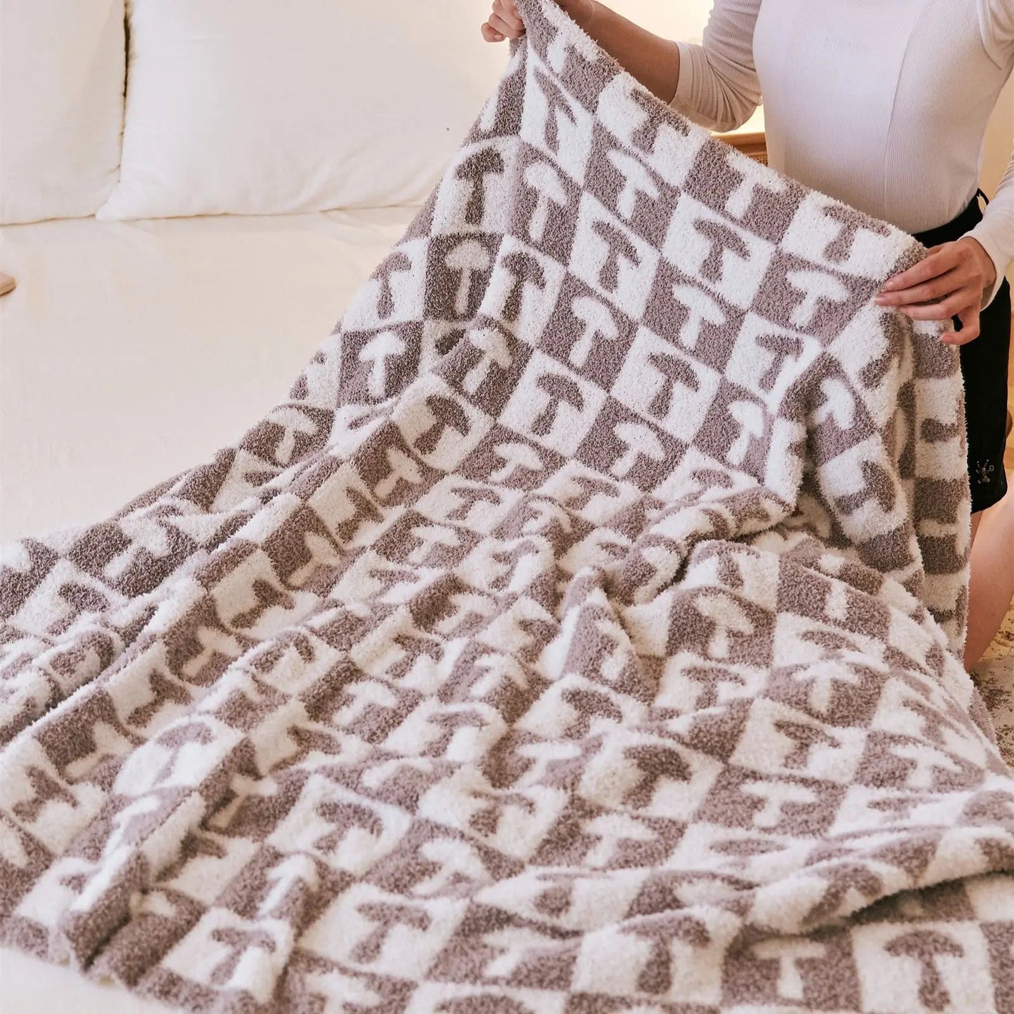 Norvo | Cozy To Farge Sjakkbrett Rutete Strikket Kaste Teppe