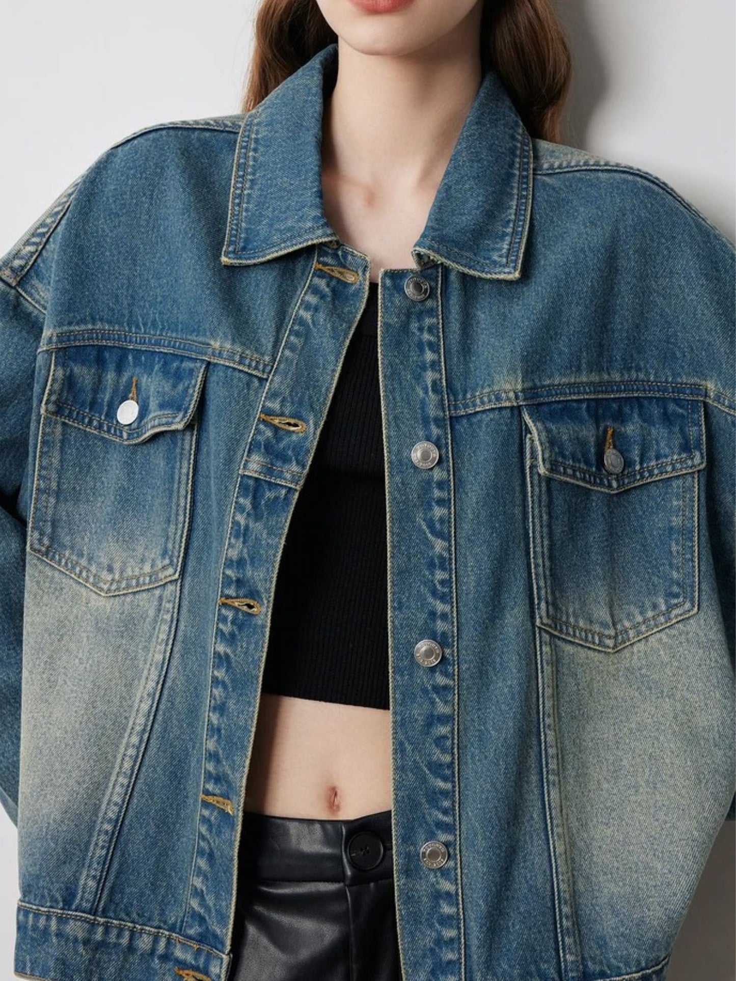 Oversized Denimjakke med Vintagevask