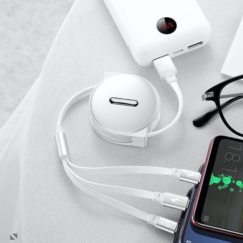 Norvo | 3-1 Uttrekkbar ladekabel for IOS, Micro og Type-c