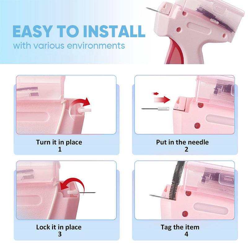 Norvo | Mini Etikettpistol med Oppbevaringsboks - Kompakt Design, Fint Nålsett, Inneholder Mer Enn 2000 Etiketter, Egnet for Klær og Stoffetiketter