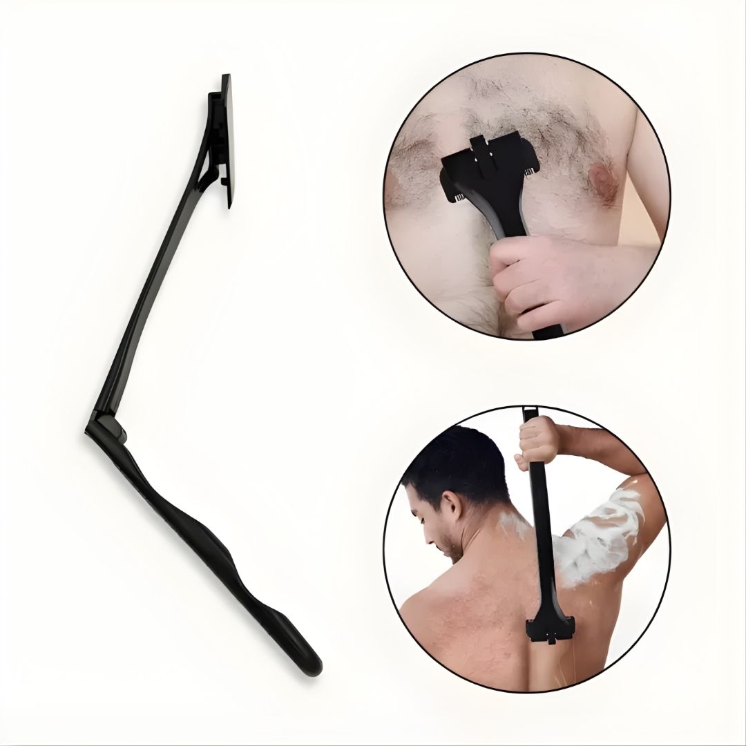 Ekstra-lang håndtak rekkevidde – Skarpe rustfrie blader – Jevn smertefri barbering – Uanstrengt DIY grooming for menn Norvo