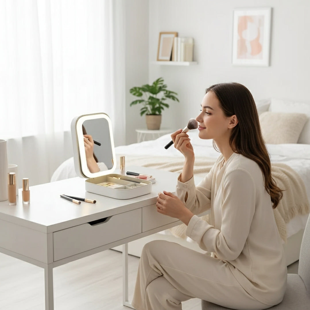 LED Lyskilde Speil – Justerbar Vinkel – Organisator for Skjønnhetselskere – Sterk Belysning for Utenfeil Utseende Norvo