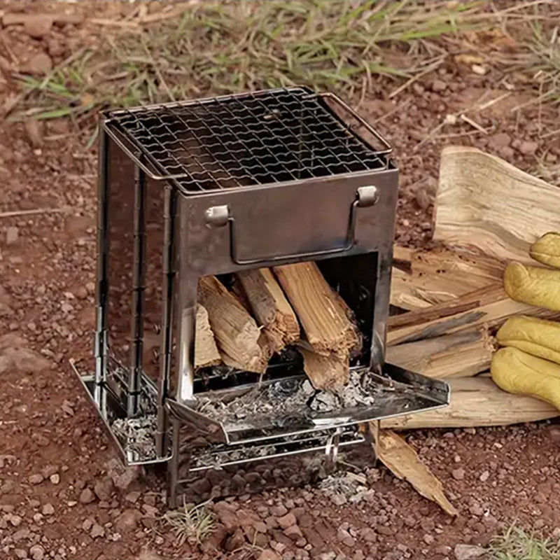 Norvo | Utendørs sammenleggbart vedovn mini rustfritt stål grill camping piknik