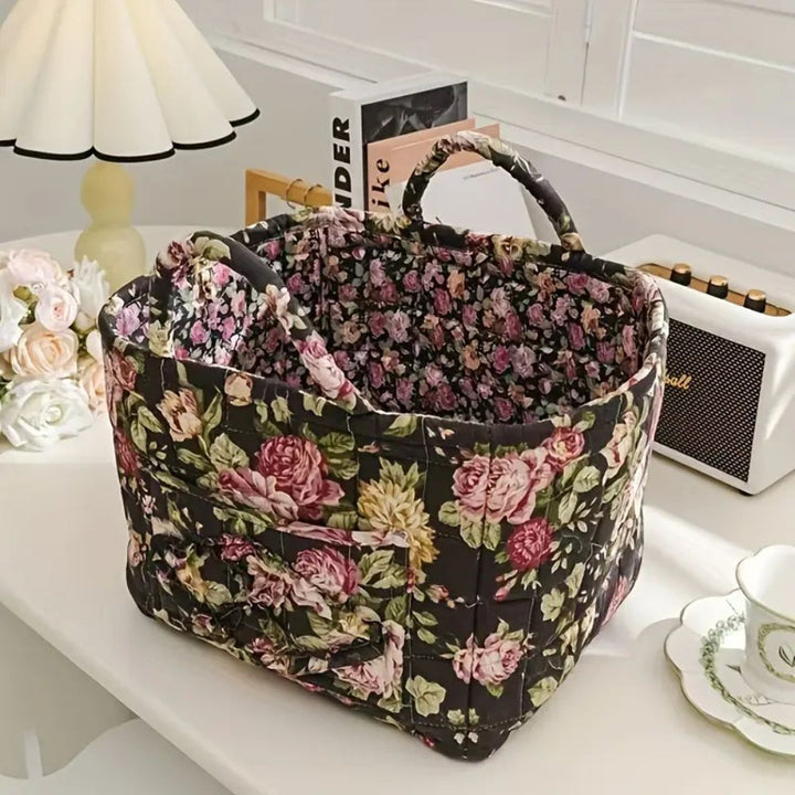 Norvo | Floral Canvas Oppbevaringskurv for Hjemmeorganisering