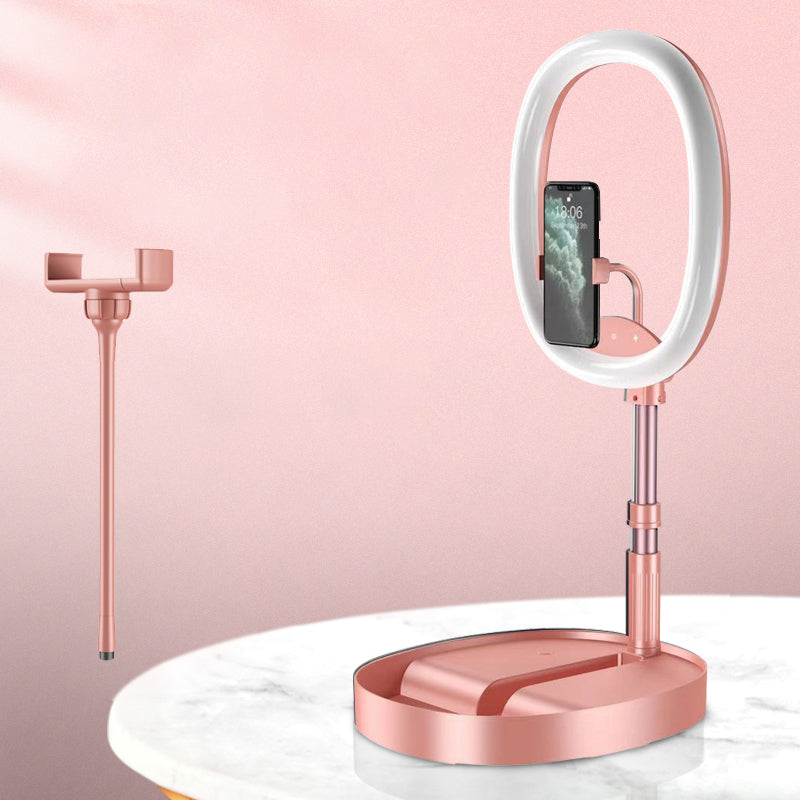 Norvo | Sammenleggbar og Justerbar Telefonholder med 10W Trådløs Hurtiglading, Opptil 25,8 cm, Lampe, Antiskli Panel, Mini Hylle, Passende for Telefoner og Nettbrett