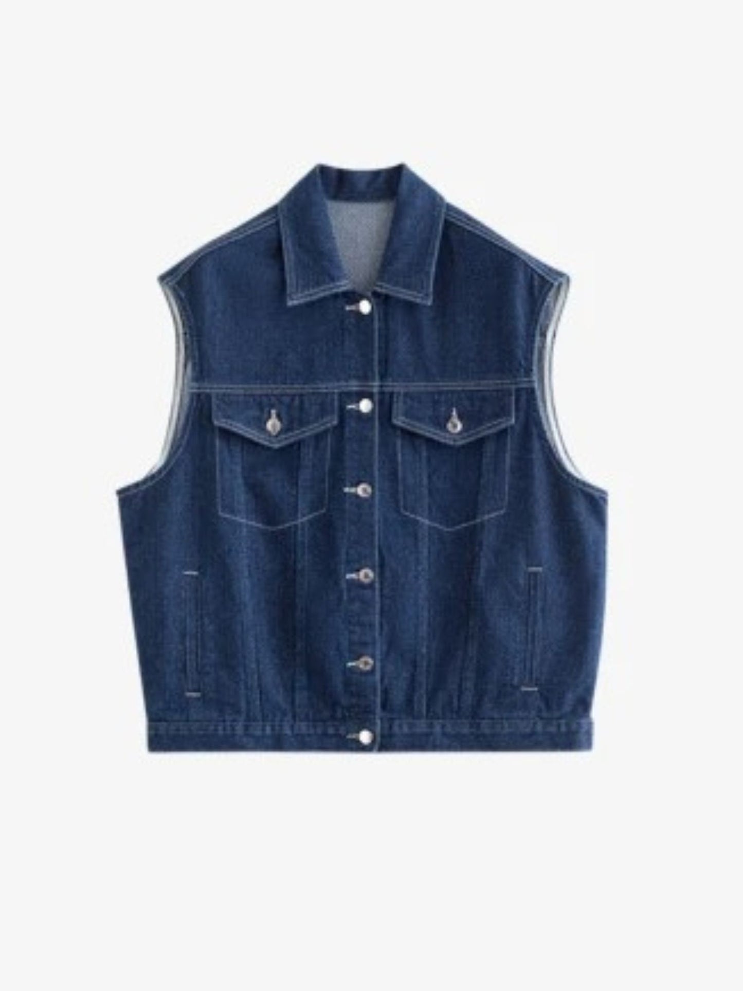 Denimvest uten Ermer med Nedbrettbar Krage