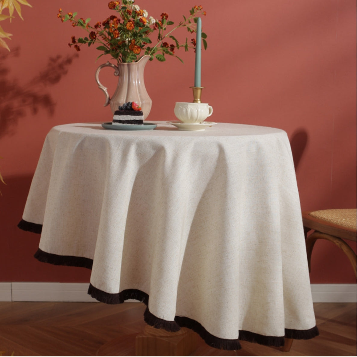 Norvo | Minimalistisk Lin Frynse Duken Naturlig Stil