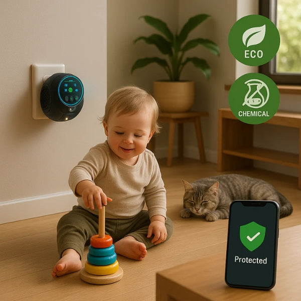 Norvo | Plug-In Ultrasonic Mus Repellent | Kjemikaliefri. Stille og dekker opptil 3200 kvadratfot for innendørs og utendørs bruk