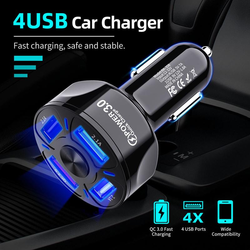Norvo | 4 porter USB bil lader hurtig lading