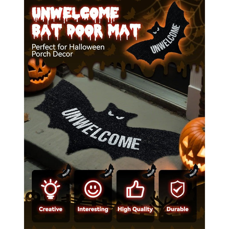 Norvo | UNWELCOME Halloween Flagermus Dørmatte – Skummel Dekorativ Entrématte for Veranda, Patio, eller Innendørs Bruk