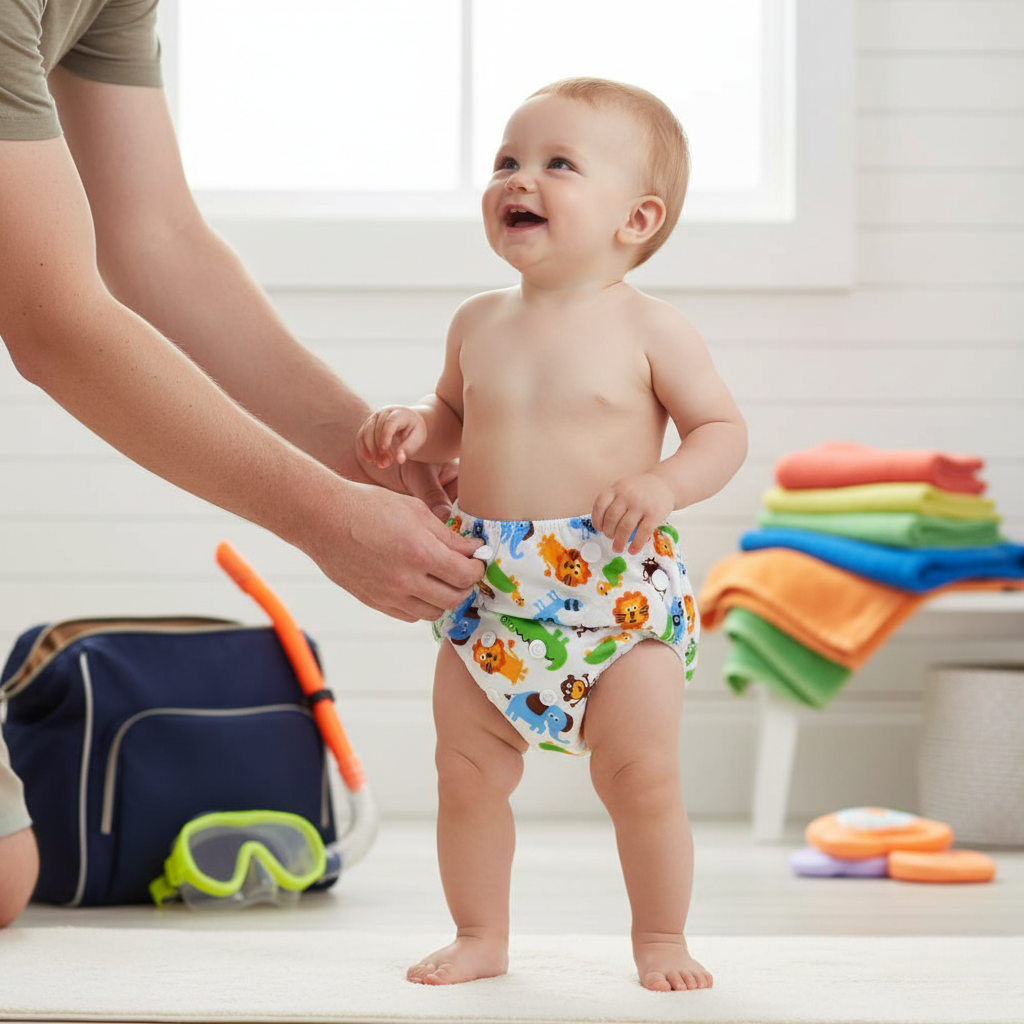 Norvo | Gjenbrukbar Justerbar Baby Badebleie Vanntett Klut Badebukse