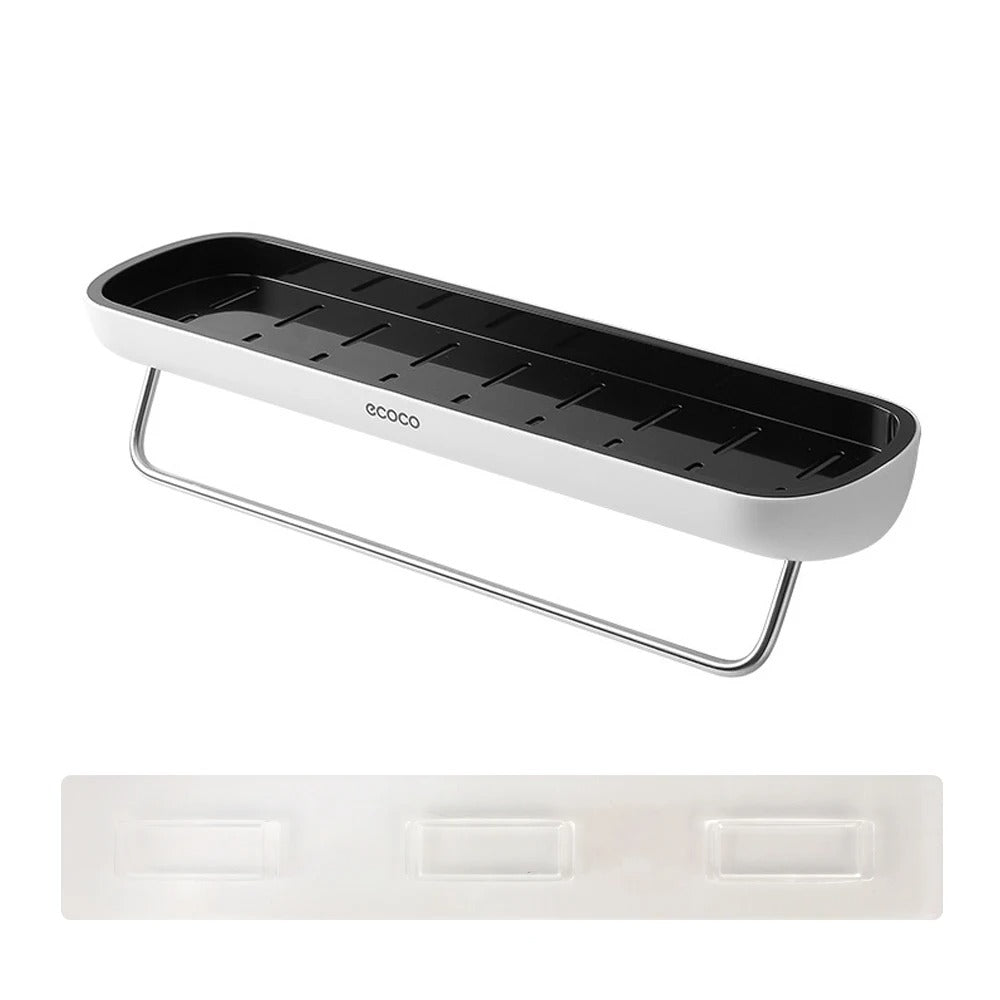 Norvo | Veggmontert dusjlagringshylle uten boring – med håndkleholder og dreneringshull