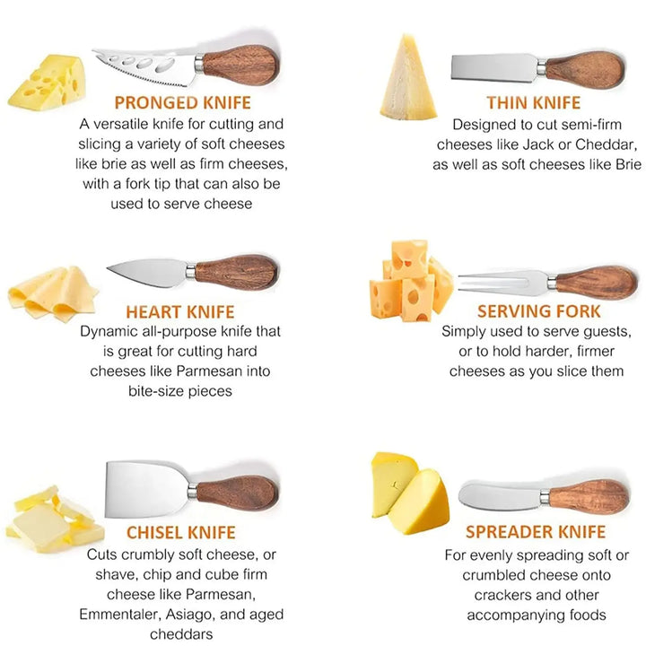 6 stk Rustfritt Stål Ostekniver for Charcuterie-Boards og Bestikk | Norvo