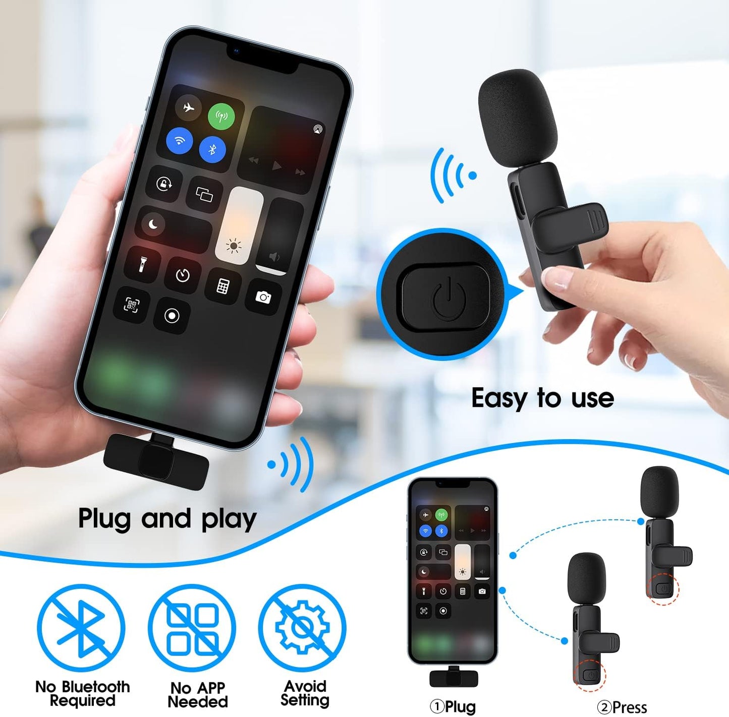 Norvo | 2-Pack trådløs mikrofon for iPhone iPad