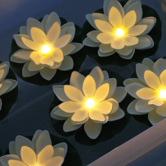 Norvo | Lacgo 12 Pcs Vanntett Flytende Lotuslys - Flytende Blomsterlys Batteridrevet Vannaktivert Varm Hvit Basseng Blomsterlampe Bryllup, Jubilé, Hagedekorasjon