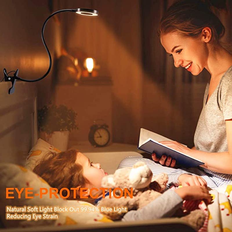 Norvo | Clip-on lys - Lese lampe med 48 LED-lamper, 3 fargemoduser og 10 lysstyrkenivåer, øyebeskyttelse og fleksibel gåsnek