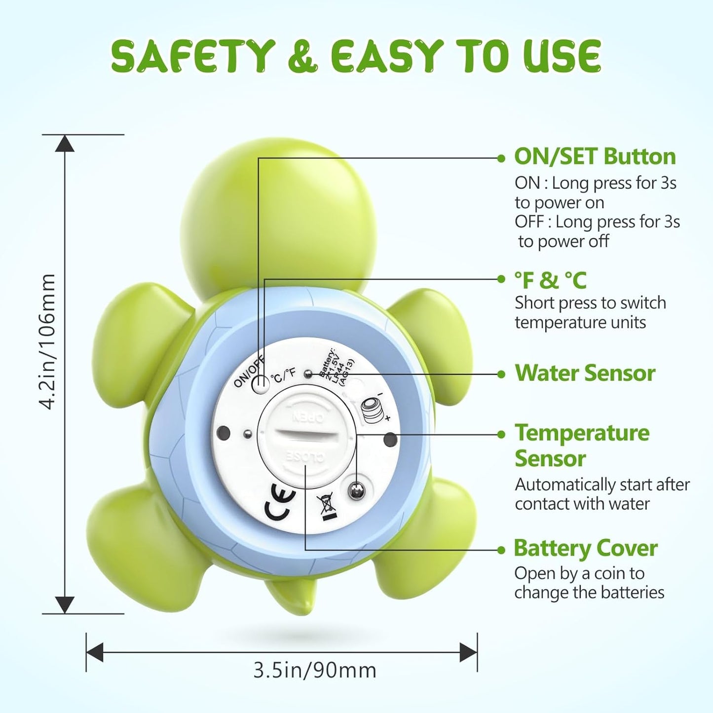 Norvo | AquaSafe Baby Badetermometer – Digital Skjerm med 3 Farger og Temperatur Advarsel