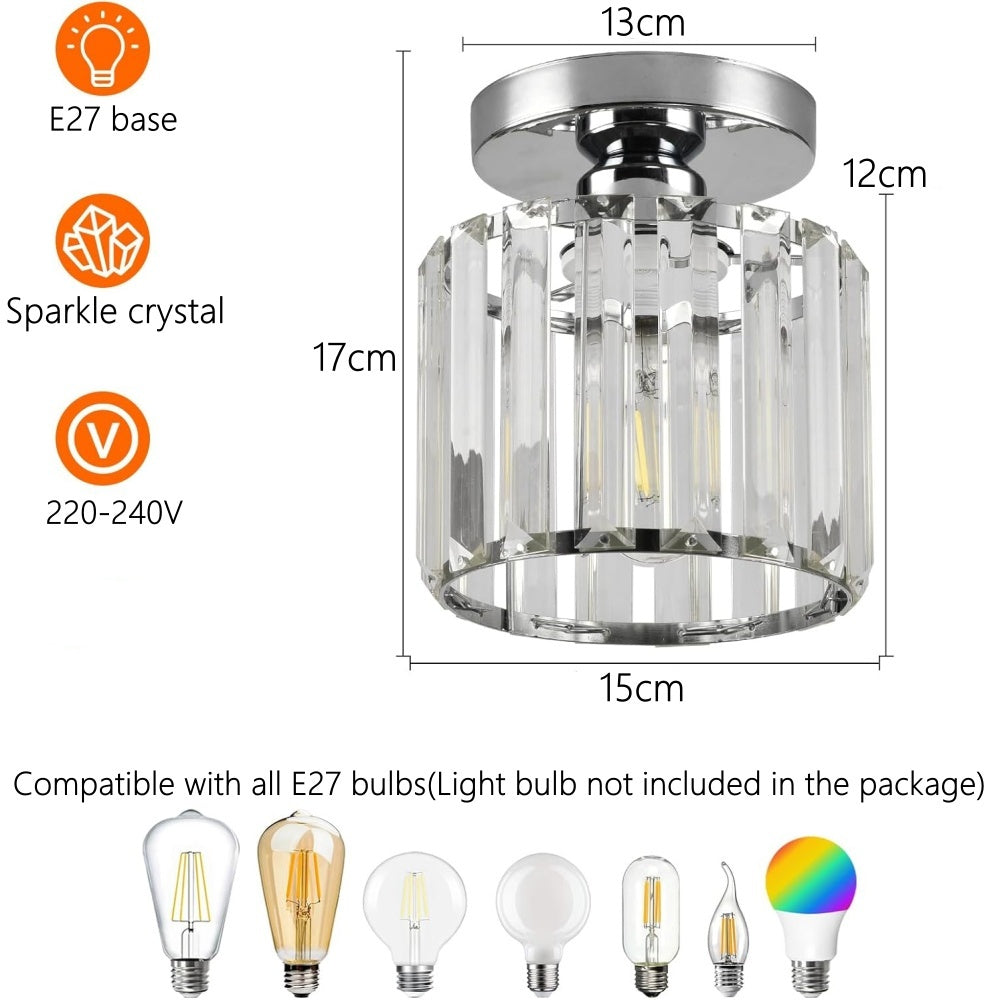 Norvo | Moderne 1-Lys Flush Mount Taklampe | Svart Messing Armatur med Krystalskjerm for Gang & Stue