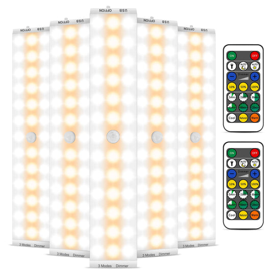 Norvo | Alivation 38 Led Klesskap Lys, Under Skap Belysning Batteridrevet Lys Med Fjernkontroll Trådløs, 1500Mah Batteridrevet Lys, Usb Opladbar Bevegelsessensor Lys Innendørs, Dimbar 5 Pakke